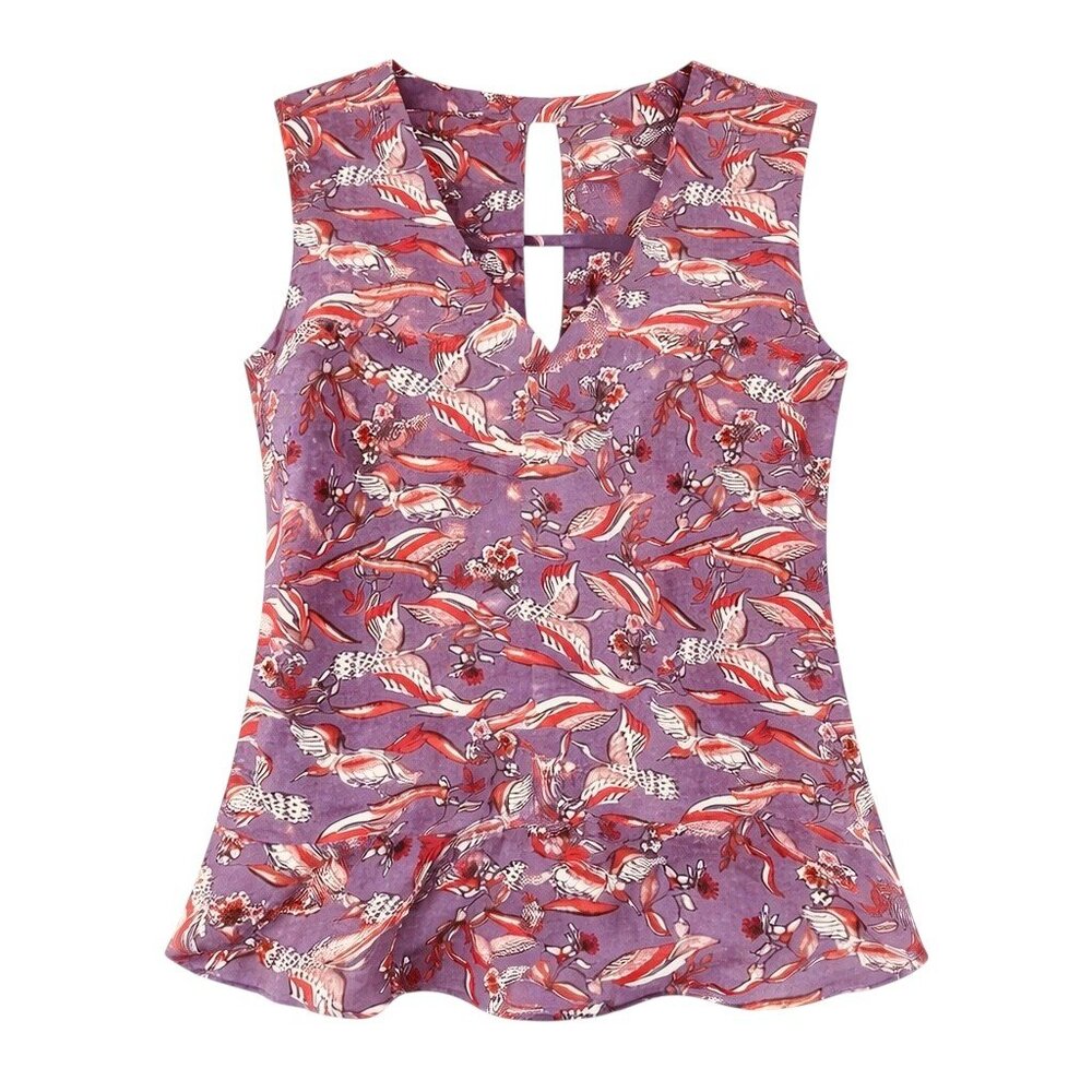 CABI Good Luck Bird Crane Cut-Out Back Sleeveless Blouse - Size XS